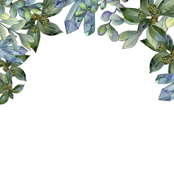 Boxwood leaves in a watercolor style.Frame border ornament square.  Aquarelle leaf for background, texture, wrapper pattern, frame or border.