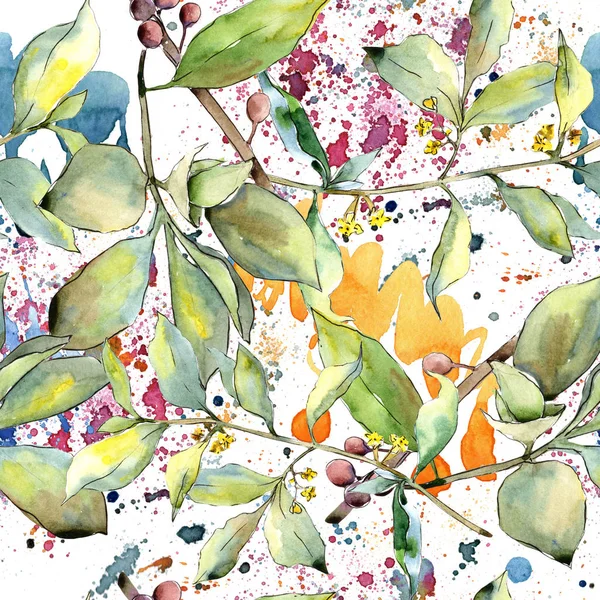 İğde suluboya tarzında bırakır. Sorunsuz arka plan deseni. Kumaş duvar kağıdı yazdırma doku. Aquarelle yaprak için arka plan, doku, sarıcı desen, çerçeve veya kenarlık.