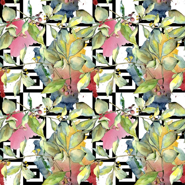 İğde suluboya tarzında bırakır. Sorunsuz arka plan deseni. Kumaş duvar kağıdı yazdırma doku. Aquarelle yaprak için arka plan, doku, sarıcı desen, çerçeve veya kenarlık.