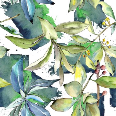 İğde suluboya tarzında bırakır. Sorunsuz arka plan deseni. Kumaş duvar kağıdı yazdırma doku. Aquarelle yaprak için arka plan, doku, sarıcı desen, çerçeve veya kenarlık.