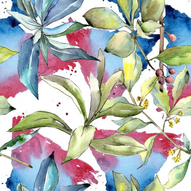 İğde suluboya tarzında bırakır. Sorunsuz arka plan deseni. Kumaş duvar kağıdı yazdırma doku. Aquarelle yaprak için arka plan, doku, sarıcı desen, çerçeve veya kenarlık.