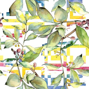 İğde suluboya tarzında bırakır. Sorunsuz arka plan deseni. Kumaş duvar kağıdı yazdırma doku. Aquarelle yaprak için arka plan, doku, sarıcı desen, çerçeve veya kenarlık.