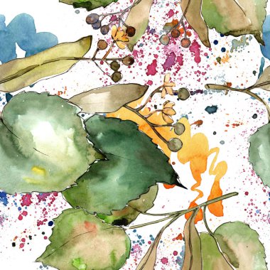 Linden suluboya tarzında bırakır. Sorunsuz arka plan deseni. Kumaş duvar kağıdı yazdırma doku. Aquarelle yaprak için arka plan, doku, sarıcı desen, çerçeve veya kenarlık.