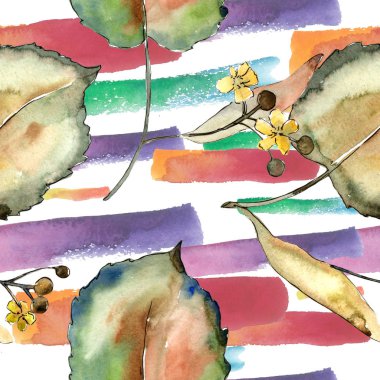 Linden suluboya tarzında bırakır. Sorunsuz arka plan deseni. Kumaş duvar kağıdı yazdırma doku. Aquarelle yaprak için arka plan, doku, sarıcı desen, çerçeve veya kenarlık.