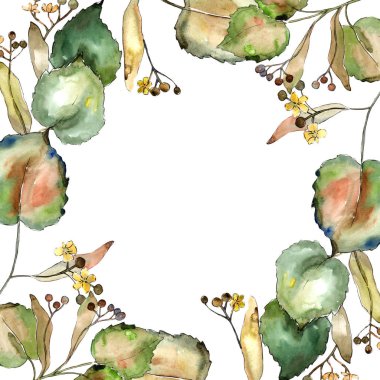 Linden suluboya tarzında bırakır. Çerçeve kenarlığı süsleme Meydanı. Aquarelle yaprak için arka plan, doku, sarıcı desen, çerçeve veya kenarlık.