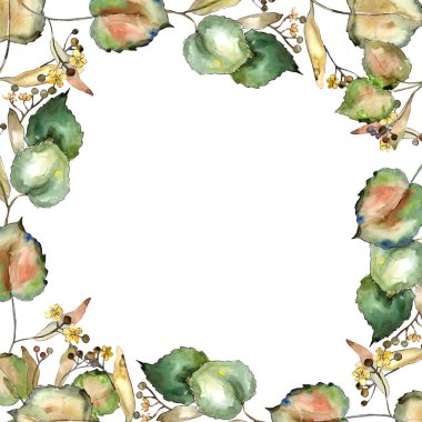 Linden suluboya tarzında bırakır. Çerçeve kenarlığı süsleme Meydanı. Aquarelle yaprak için arka plan, doku, sarıcı desen, çerçeve veya kenarlık.