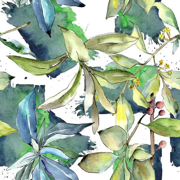 Elaeagnus Leaves Watercolor Style Seamless Background Pattern Fabric Wallpaper Print — Stock Photo, Image