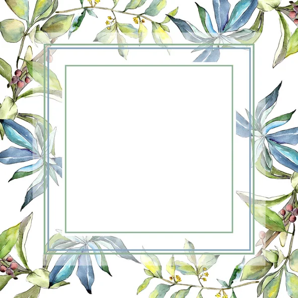 Elaeagnus Blättert Aquarellfarbenen Stil Rahmen Bordüre Ornament Quadrat Aquarellblatt Für — Stockfoto