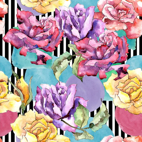 Красочная Роза Цветочный Ботанический Цветок Бесшовный Фон Ткань Обои Печать — стоковое фото