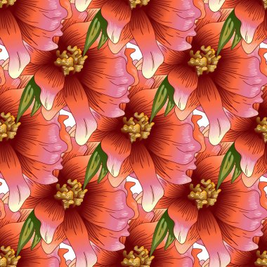 Bir vektör tarzı pembe şakayık çiçeği. Sorunsuz arka plan deseni. Kumaş duvar kağıdı yazdırma doku. Bitki tam adı: şakayık. Arka plan, sarıcı desen, çerçeve veya kenarlık için vektör çiçek.