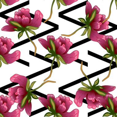 Bir vektör tarzı pembe şakayık çiçeği. Sorunsuz arka plan deseni. Kumaş duvar kağıdı yazdırma doku. Bitki tam adı: şakayık. Arka plan, sarıcı desen, çerçeve veya kenarlık için vektör çiçek.
