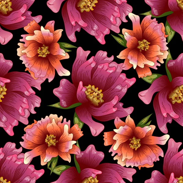 Bir vektör tarzı pembe şakayık çiçeği. Sorunsuz arka plan deseni. Kumaş duvar kağıdı yazdırma doku. Bitki tam adı: şakayık. Arka plan, sarıcı desen, çerçeve veya kenarlık için vektör çiçek.