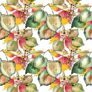 Linden suluboya tarzında bırakır. Sorunsuz arka plan deseni. Kumaş duvar kağıdı yazdırma doku. Aquarelle yaprak için arka plan, doku, sarıcı desen, çerçeve veya kenarlık.