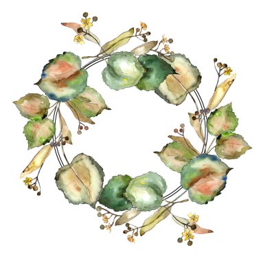 Linden suluboya tarzında bırakır. Çerçeve kenarlığı süsleme Meydanı. Aquarelle yaprak için arka plan, doku, sarıcı desen, çerçeve veya kenarlık.