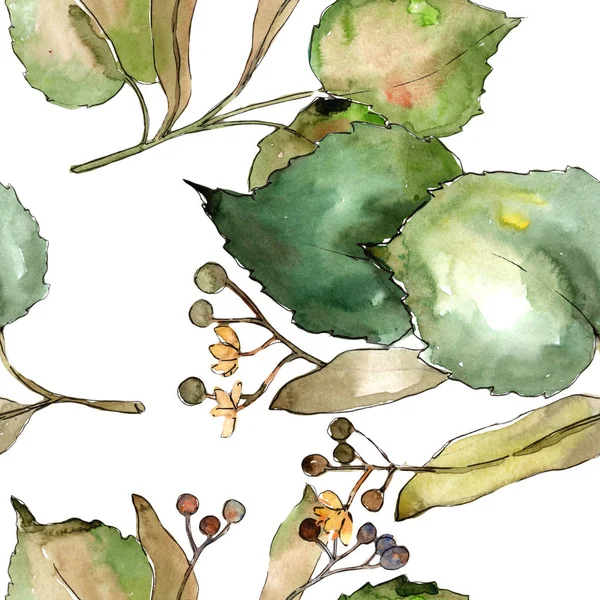 Linden suluboya tarzında bırakır. Sorunsuz arka plan deseni. Kumaş duvar kağıdı yazdırma doku. Aquarelle yaprak için arka plan, doku, sarıcı desen, çerçeve veya kenarlık.