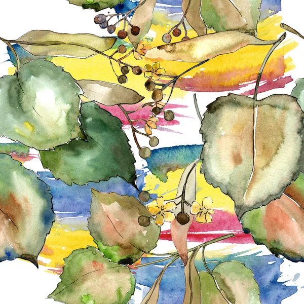 Linden suluboya tarzında bırakır. Sorunsuz arka plan deseni. Kumaş duvar kağıdı yazdırma doku. Aquarelle yaprak için arka plan, doku, sarıcı desen, çerçeve veya kenarlık.