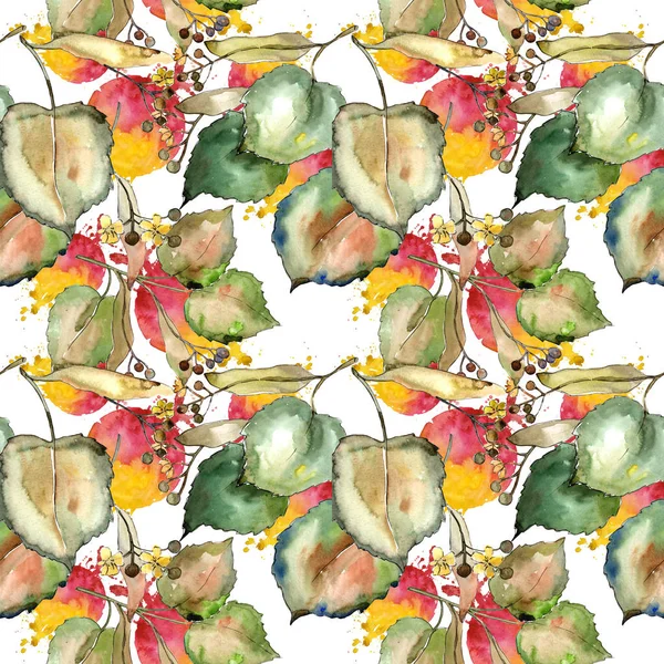 Linden leaves in a watercolor style. Seamless background pattern. Fabric wallpaper print texture. Aquarelle leaf for background, texture, wrapper pattern, frame or border.