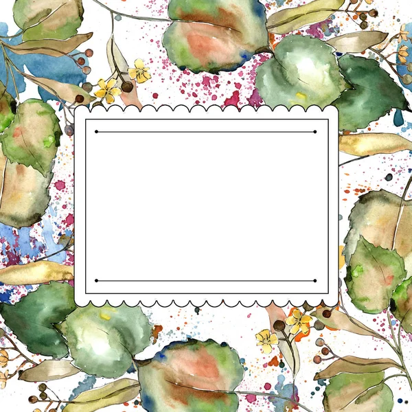 Linden Leaves Watercolor Style Frame Border Ornament Square Aquarelle Leaf — Stock Photo, Image