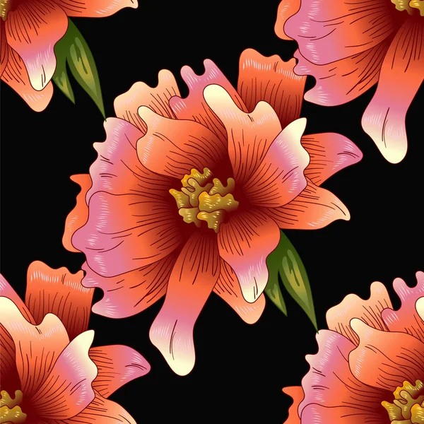 Fleur Pivoine Rose Dans Style Vectoriel Modèle Fond Sans Couture — Image vectorielle