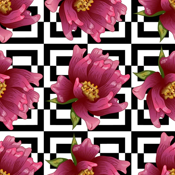 Ροζ Παιωνία Λουλούδι Ένα Στυλ Διάνυσμα Απρόσκοπτη Υπόβαθρο Μοτίβο Ύφασμα — Διανυσματικό Αρχείο