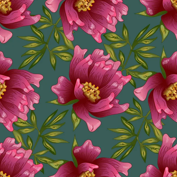 Rosa Pion Blomma Vektor Stil Sömlös Bakgrundsmönster Tyg Tapeter Tryckta — Stock vektor