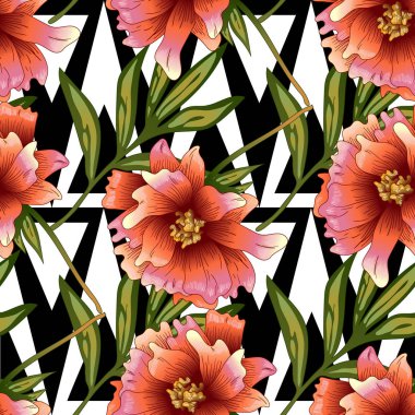 Pembe şakayık çiçekleri bir vektör tarzı. Sorunsuz arka plan deseni. Kumaş duvar kağıdı yazdırma doku. Bitki tam adı: şakayık. Arka plan, sarıcı desen, çerçeve veya kenarlık için vektör çiçek.