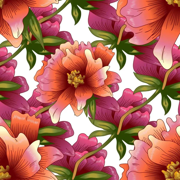 Fleurs Pivoines Roses Dans Style Vectoriel Modèle Fond Sans Couture — Image vectorielle