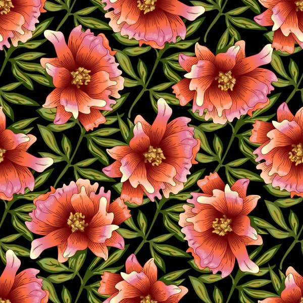 Pembe şakayık çiçekleri bir vektör tarzı. Sorunsuz arka plan deseni. Kumaş duvar kağıdı yazdırma doku. Bitki tam adı: şakayık. Arka plan, sarıcı desen, çerçeve veya kenarlık için vektör çiçek.