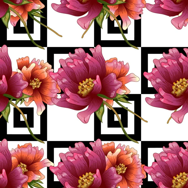 Pembe şakayık çiçekleri bir vektör tarzı. Sorunsuz arka plan deseni. Kumaş duvar kağıdı yazdırma doku. Bitki tam adı: şakayık. Arka plan, sarıcı desen, çerçeve veya kenarlık için vektör çiçek.