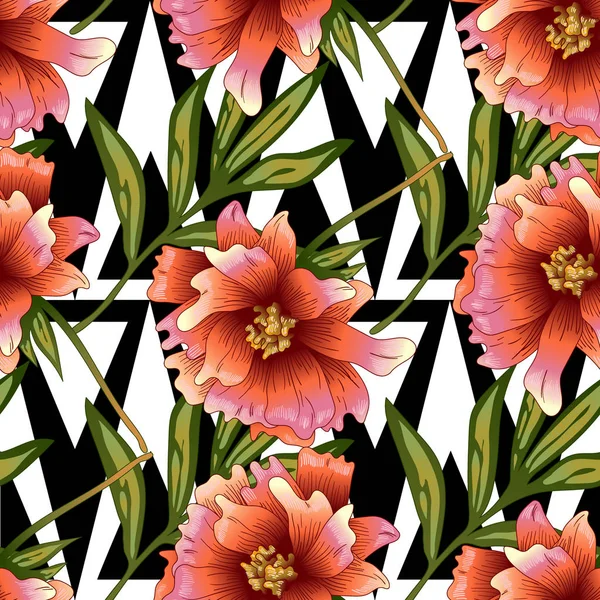 Pembe şakayık çiçekleri bir vektör tarzı. Sorunsuz arka plan deseni. Kumaş duvar kağıdı yazdırma doku. Bitki tam adı: şakayık. Arka plan, sarıcı desen, çerçeve veya kenarlık için vektör çiçek.