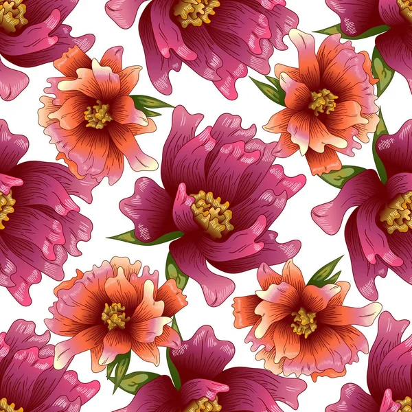 Fleurs Pivoines Roses Dans Style Vectoriel Modèle Fond Sans Couture — Image vectorielle