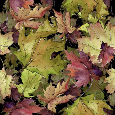 Akçaağaç suluboya tarzında bırakır. Sorunsuz arka plan deseni. Kumaş duvar kağıdı yazdırma doku. Aquarelle yaprak için arka plan, doku, sarıcı desen, çerçeve veya kenarlık.