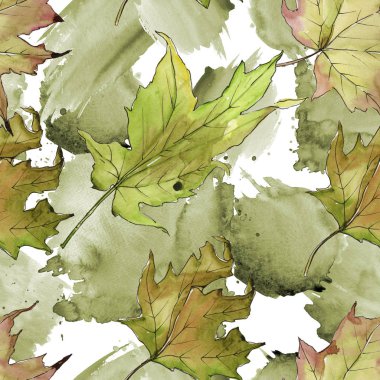 Akçaağaç suluboya tarzında bırakır. Sorunsuz arka plan deseni. Kumaş duvar kağıdı yazdırma doku. Aquarelle yaprak için arka plan, doku, sarıcı desen, çerçeve veya kenarlık.