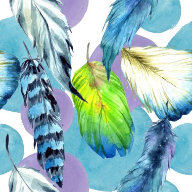 Suluboya kuş tüyü Wing. Sorunsuz arka plan deseni. Kumaş duvar kağıdı yazdırma doku. Aquarelle tüy için arka plan, doku, sarıcı desen, çerçeve veya kenarlık.