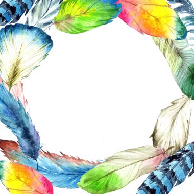Suluboya kuş tüyü Wing. Çerçeve kenarlığı süsleme Meydanı. Aquarelle tüy için arka plan, doku, sarıcı desen, çerçeve veya kenarlık.