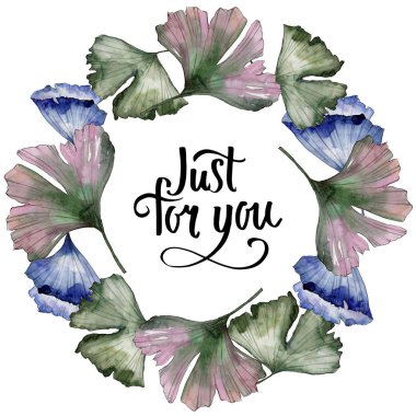 Ginkgo suluboya tarzında bırakır. Çerçeve kenarlığı süsleme Meydanı. Aquarelle yaprak için arka plan, doku, sarıcı desen, çerçeve veya kenarlık.