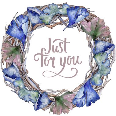 Ginkgo suluboya tarzında bırakır. Çerçeve kenarlığı süsleme Meydanı. Aquarelle yaprak için arka plan, doku, sarıcı desen, çerçeve veya kenarlık.