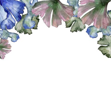 Ginkgo suluboya tarzında bırakır. Çerçeve kenarlığı süsleme Meydanı. Aquarelle yaprak için arka plan, doku, sarıcı desen, çerçeve veya kenarlık.