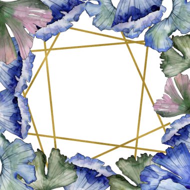 Ginkgo suluboya tarzında bırakır. Çerçeve kenarlığı süsleme Meydanı. Aquarelle yaprak için arka plan, doku, sarıcı desen, çerçeve veya kenarlık.