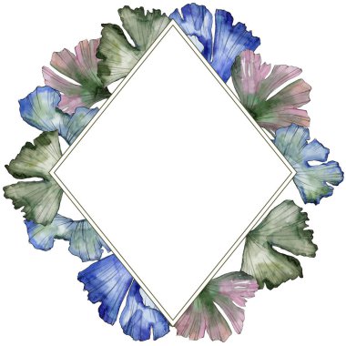 Ginkgo suluboya tarzında bırakır. Çerçeve kenarlığı süsleme Meydanı. Aquarelle yaprak için arka plan, doku, sarıcı desen, çerçeve veya kenarlık.
