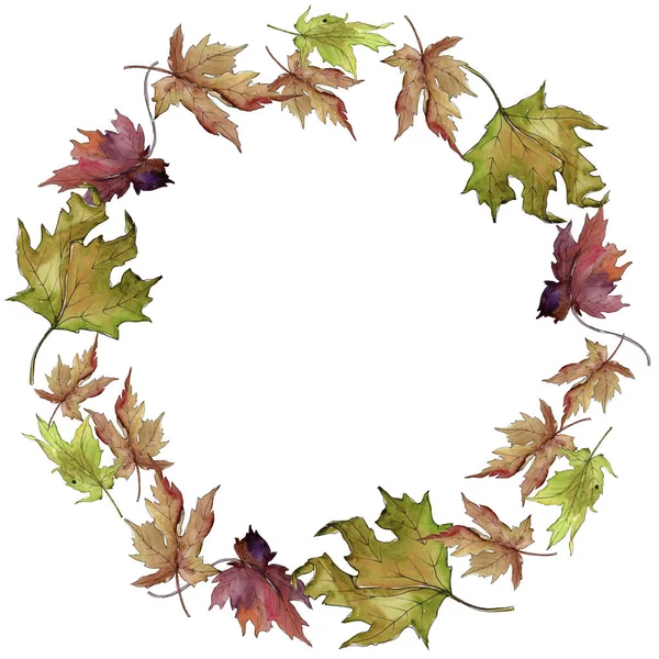 Maple Leaves Watercolor Style Frame Border Ornament Square Aquarelle Leaf — Stock Photo, Image