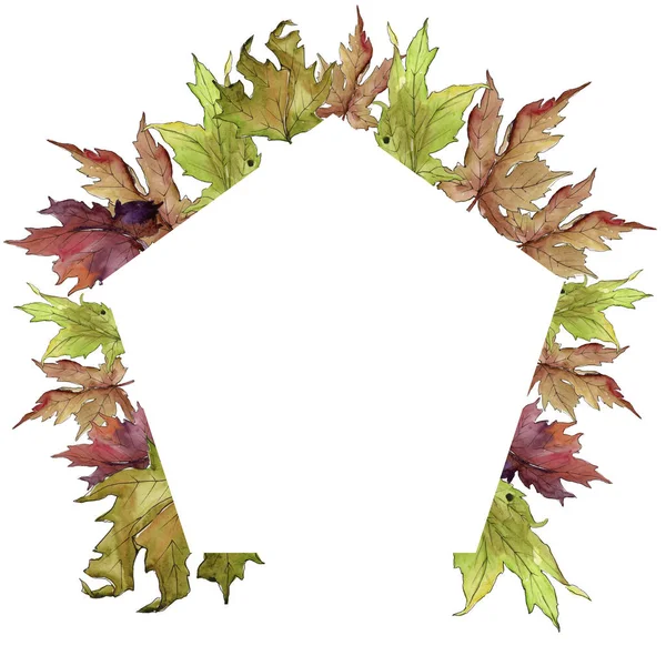 Maple Leaves Watercolor Style Frame Border Ornament Square Aquarelle Leaf — Stock Photo, Image