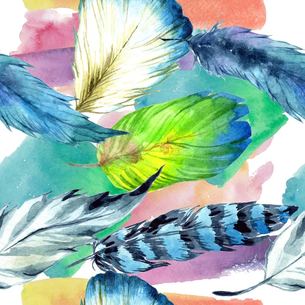 Watercolor Bird Feather Wing Seamless Background Pattern Fabric Wallpaper Print — Stock Photo, Image