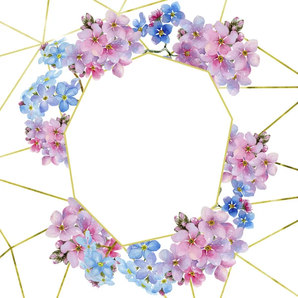 Kolorowe Myosotis Botaniczny Kwiat Kwiatowy Ramki Granicznej Ornament Placu Aquarelle — Zdjęcie stockowe