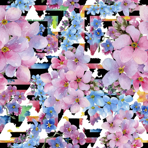 Kolorowe Myosotis Botaniczny Kwiat Kwiatowy Bezszwowe Tło Wzór Tkanina Tapeta — Zdjęcie stockowe