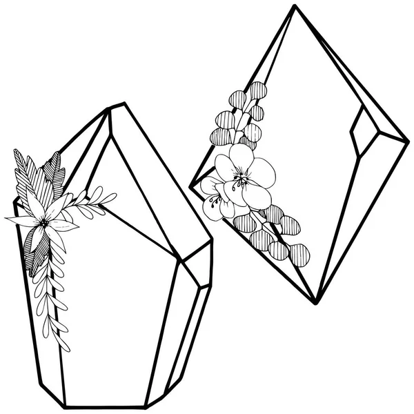 Vector Diamante Roca Joyería Mineral Elemento Ilustración Aislado Cuarzo Geométrico — Vector de stock