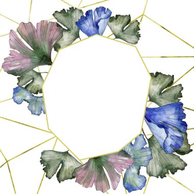 Ginkgo suluboya tarzında bırakır. Çerçeve kenarlığı süsleme Meydanı. Aquarelle yaprak için arka plan, doku, sarıcı desen, çerçeve veya kenarlık.