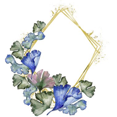 Ginkgo suluboya tarzında bırakır. Çerçeve kenarlığı süsleme Meydanı. Aquarelle yaprak için arka plan, doku, sarıcı desen, çerçeve veya kenarlık.