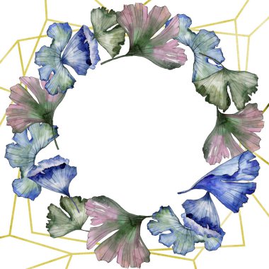 Ginkgo suluboya tarzında bırakır. Çerçeve kenarlığı süsleme Meydanı. Aquarelle yaprak için arka plan, doku, sarıcı desen, çerçeve veya kenarlık.