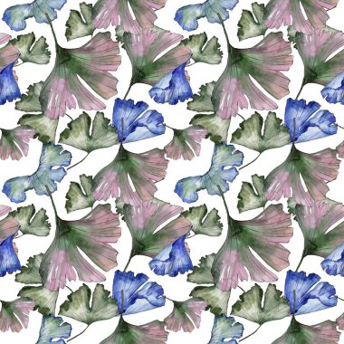 Ginkgo izole bir suluboya tarzında bırakır. Sorunsuz arka plan deseni. Kumaş duvar kağıdı yazdırma doku. Aquarelle yaprak için arka plan, doku, sarıcı desen, çerçeve veya kenarlık.